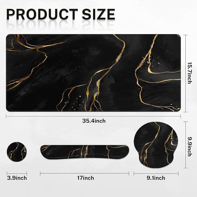 Britimes Black Gold Marble Keyboard Mouse Pad Set 4in1 Large Mousepad+Keyboard - Image 2