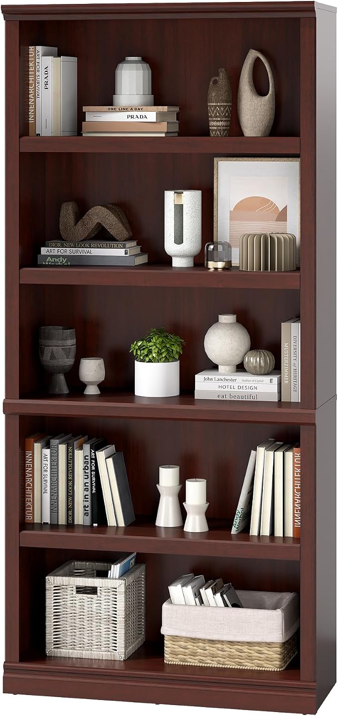 blini 5-Shelf Tall Bookcase Wooden Bookshelves 33in Wide Floor Standing Display - Image 6
