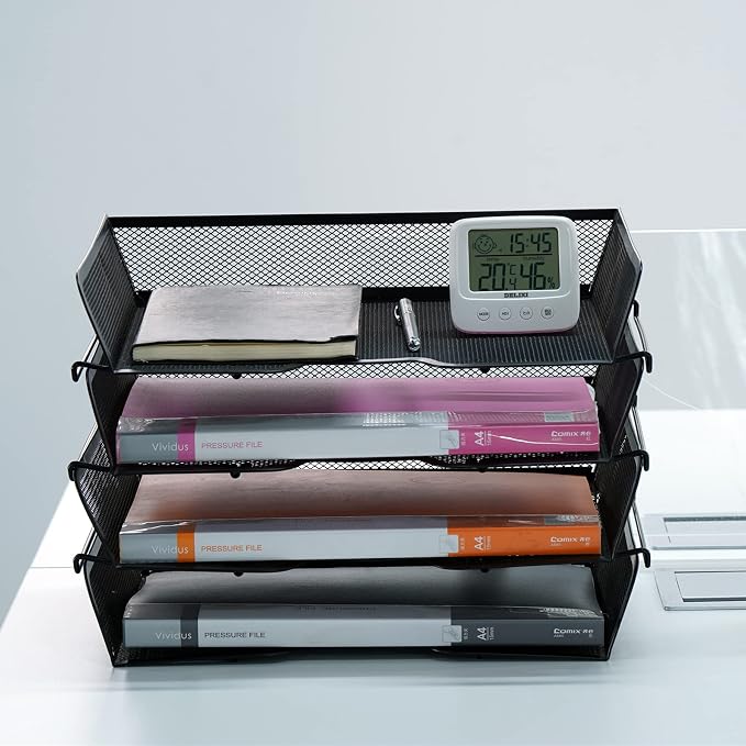 4 Tier Mesh Stackable File Trays Letter Trays, Office Paper Organizer - Image 6
