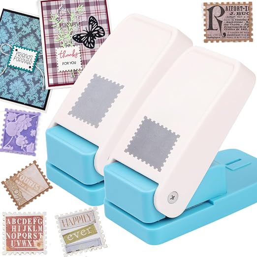 2 Pcs Stamp Punch, 1.5X1.2 Inch Rectangle & 1.5 Inch Square Stamp Hole Puncher by CYFUNDESIGN