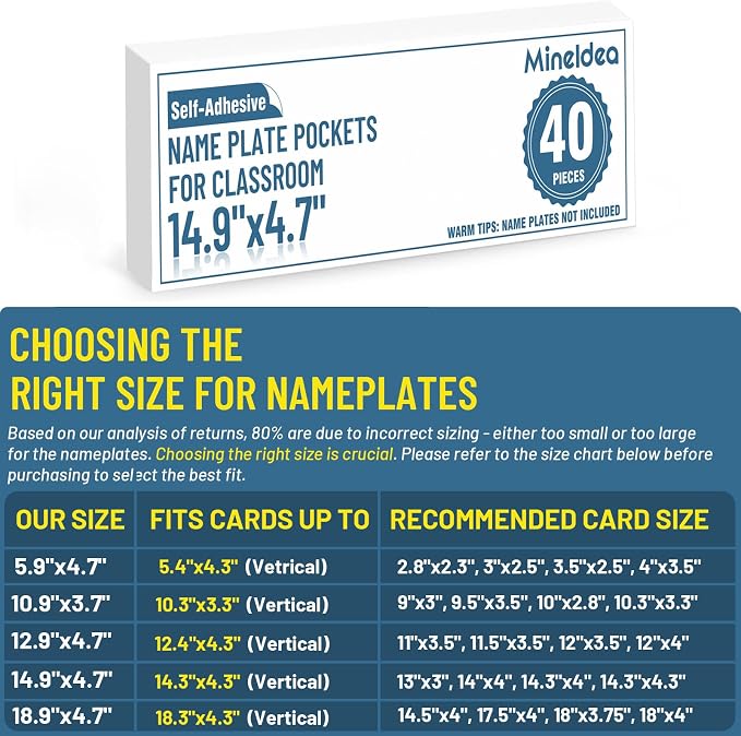 40 PCS Nameplate Pocket, 14.9" x 4.7" Adhesive Desk Name Tag Sleeves Easy - Image 8