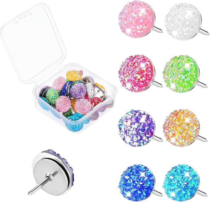Mabor 30Pcs Decorative Thumb Tacks Glitter Rhinestone Cute Push Pins | Fun Push by Mabor