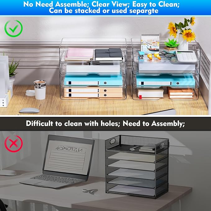 Paper Organizer Letter Tray, 4 Pack Acrylic Stackable Desk File Organizer - Image 3