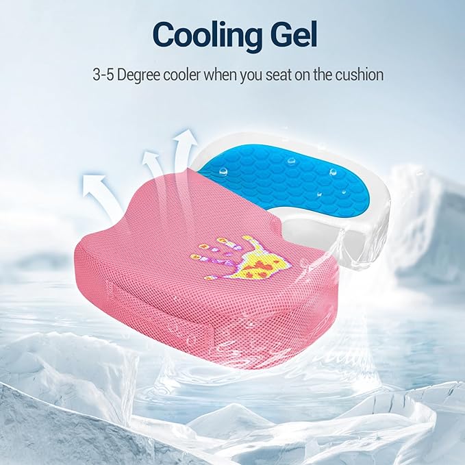 Gel Seat Cushion for Car Office - Memory Foam Pain Relief Chair Pillow Cushions - Tailbone Sciatica Coccyx Butt Lumbar Support Pad for Sitting Driving Traveling, Mesh, Pink-DeskLoop Office