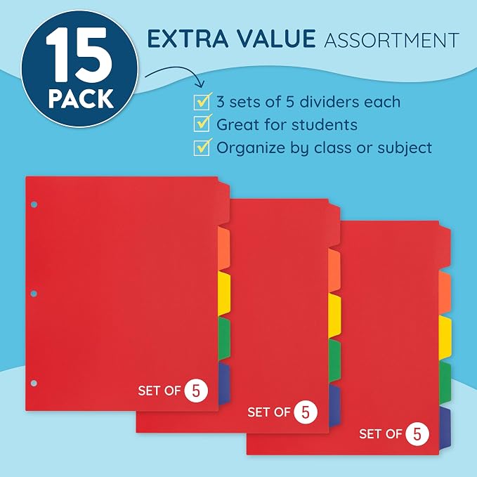 Blue Summit Supplies 5 Tab Heavy Duty Plastic Dividers - Image 4