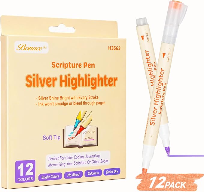 Highlighter Glitter Silver for Bible, No Overly Saturated, No Bleed | No Bleed by Bonace