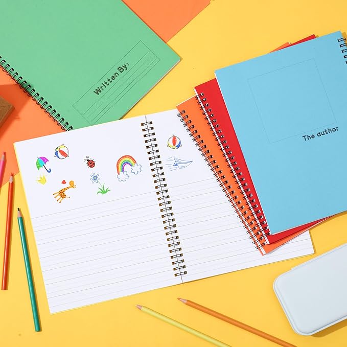 Henoyso 20 Pcs 100/50 Sheets Primary Composition Notebook K-2 Bulk Spiral Primary Journal Drawing Handwriting Practice for Kids Kindergarten 1st 2nd Back to School Supplies (Stylish Color,50 Sheets)-DeskLoop Office