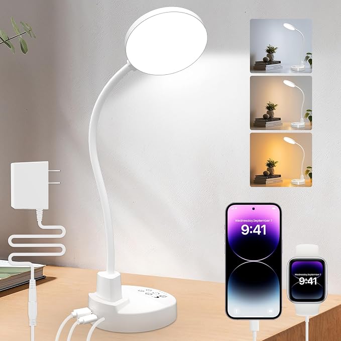 15W LED Desk Lamp with USB Charging Ports – Dimmable Table Lamp with 3 Color by Unknown