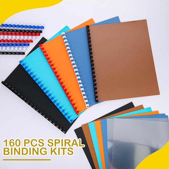 160 Pack Binding Covers and Combs kit 8.5x11 Inches Include 60 Pcs 12 mil Leather Texture Binding Cover 60 Pcs 8 mil Clear PET Presentation Covers 40 Pcs Binding Combs Letter Size(Vivid Color)-DeskLoop Office