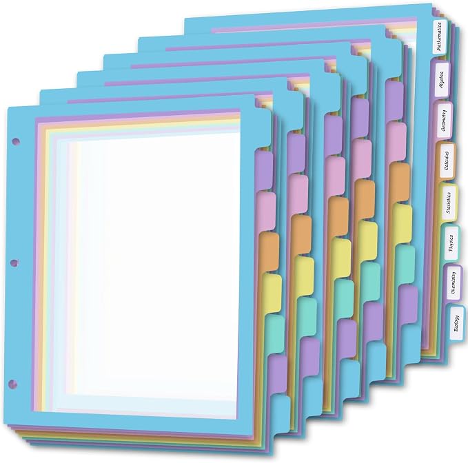 48Pcs/6 Set 8 Tab Dividers, for 3 Ring Binder, Letter Size by XUCHUN
