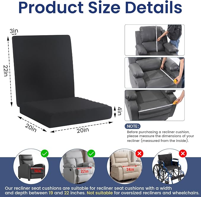 Recliner Seat Cushion, Egg Foam Creat Seat Cushion & Memory Foam Back Pad | - Image 2
