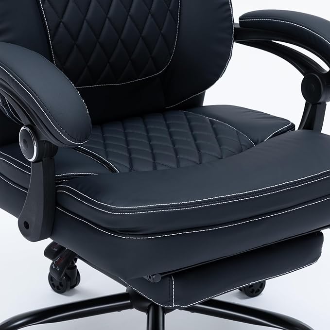 Ergonomic Office Chair with Foot Rest, Executive Chair with Footrest PU Leather Computer Chair, Big and Tall Chair Reclining Desk Chair, Thick Padded Coil Spring Seat, 400 lbs Capacity (Black)-DeskLoop Office