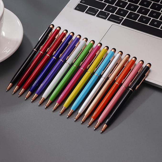 15 Pack Stylus Pens for Touch Screens Stylus Pen Compatible with Phone Tablets Kindle and Black Ink Ballpoint Pens-2 in 1 Stylists Pens (8005 Rose Gold B)-DeskLoop Office