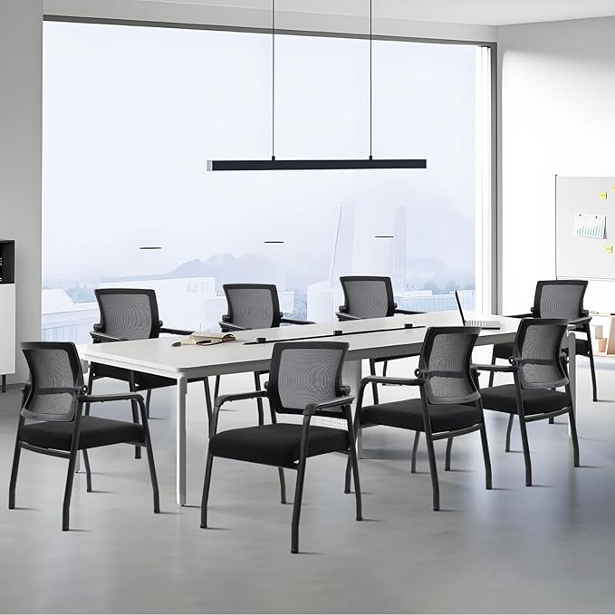 Desk Chair No Wheels with Adjustable Mesh Backrest, Arm Chair with Ergonomic Lumbar Support and Thickened Seats Cushion, Waiting Room Chairs for Office School Church Guest Reception, 8PACK-DeskLoop Office