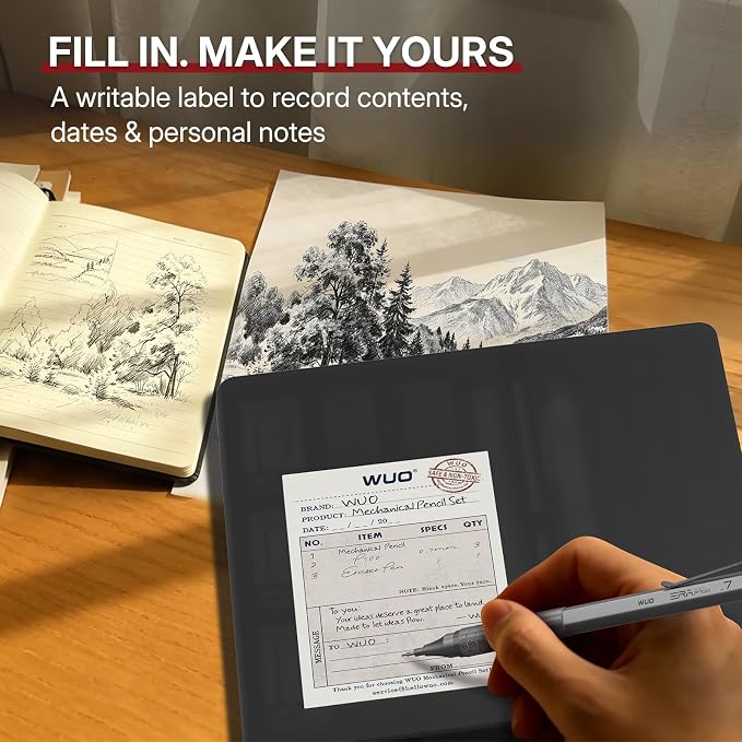 WUO 0.7mm Mechanical Pencil Set, 3 Grey Metal Drafting Pencils - Image 9