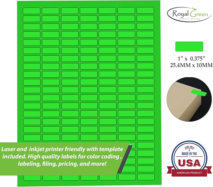 Neon Green Sticker Label Sheets Bulk Printable Paper Labels 1 inch x 0.375 inch - Image 5