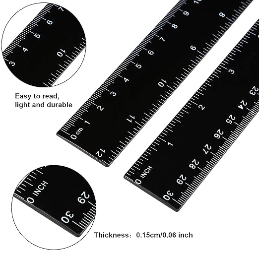 eBoot 2 Pieces Plastic Ruler Straight Ruler 12 Inch Black Plastic Rulers - Image 2