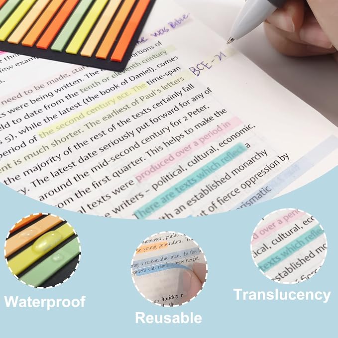 Potanro Sticky Long Tabs 6 Sheet Highlighter Tape 960 Pcs Translucent Sticky - Image 4