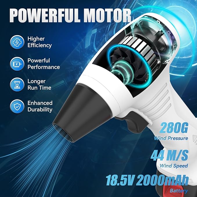 Leaf Blower Cordless, Portable Handheld Blowers with 18.5V 2.0Ah Battery and Charger, Electric Leaf Blower for Dust Snow Blowing, Lawn Care, Patio, White-DeskLoop Office