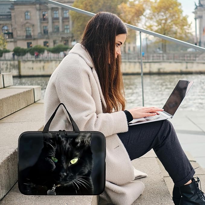 Laptop Sleeve Case Bag 15 inch, Black Cat Slim Carrying Case Durable Handbag Travel Laptop Bag for 15 inch MacBook Air M3/M2/15 Pro/Surface Laptop 7/6/5/4/3/ Dell XPS 15 Plus