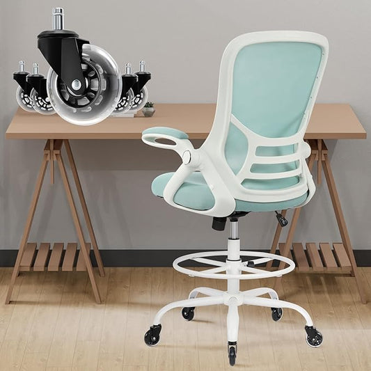 HYLONE Drafting Chair Tall Office, Ergonomic Standing Desk Stool Adjustable Drafting Chair Big Tall Drafting Office Chair Blue-DeskLoop Office
