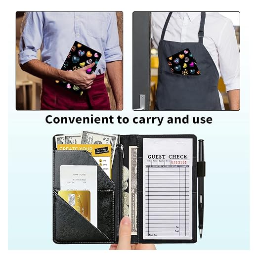 Server Book for Waitress with Everlasting Pencil, Money Pocket Leather Wallet - Image 3