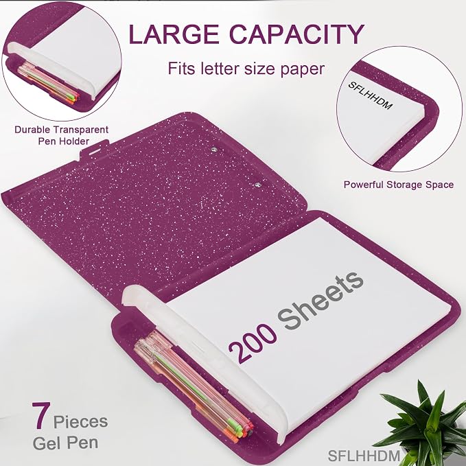 Glitter Clipboard with Storage, Storage Clipboard with Pen Holder, A4 Binder - Image 3