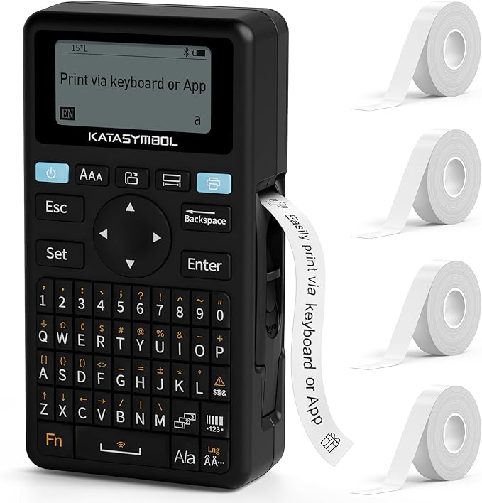 SUPVAN E11 Bluetooth Label Maker Machine with 4 Tapes, Support Keyboard & App with 40 Fonts and 450+ Icons, Rechargeable Inkless Labeler for Home, Kitchen, Office, School Organization, Black-DeskLoop Office