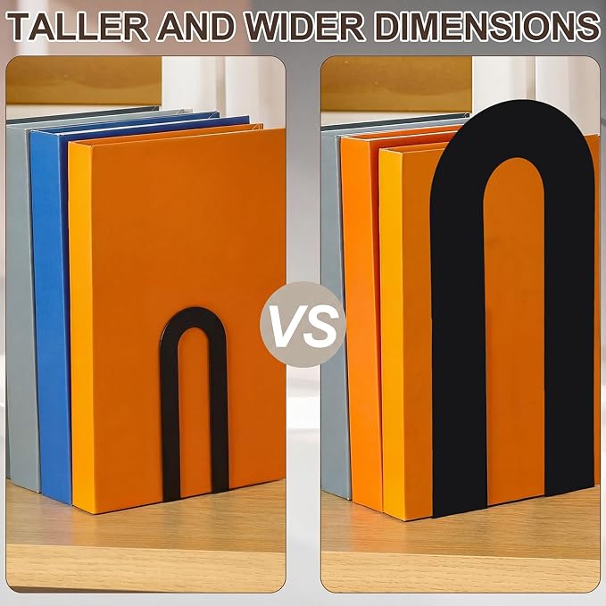 Chunful 6 Pcs Black Modern Metal Book Ends - Image 6