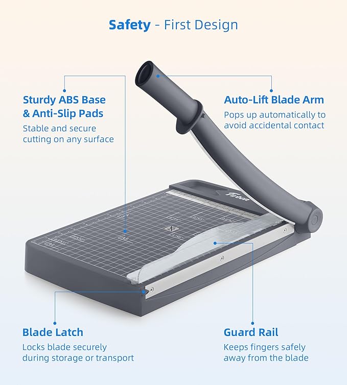 Firbon 12" Guillotine Paper Cutter, Heavy Duty 12-Sheet Capacity Trimmer for Cardstock, Photos, Scrapbooking, Office, Classroom, Studio (Gray)-DeskLoop Office