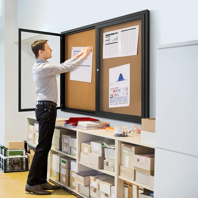 INNOVART Enclosed Bulletin Board 48”x36”, Lockable Cork Noticeboard - Image 7