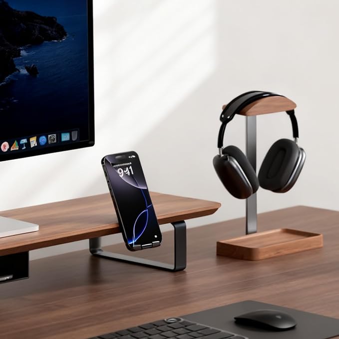 muso wood Walnut Headphone Stand, Wood Headset Stand - Image 8