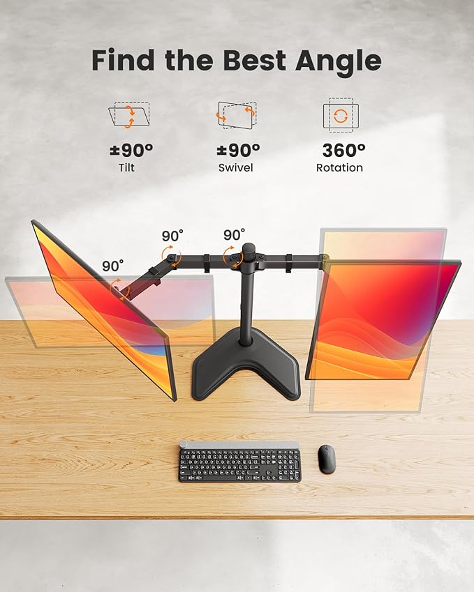 ErGear Freestanding Dual Monitor Stand for 2 Screens up to 32 inch, Heavy Duty Monitor Mount Holds Max 22 lbs per Arm, Height Adjustable Computer Monitor Stand for Desk, VESA 75x75/ 100x100mm, Black-DeskLoop Office