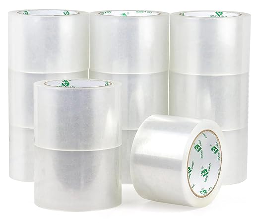BOMEI PACK 3 inch Wide Heavy Duty Packing Tape, 2.4 Mil 3.0 Inch x 60 Yards, 12 Refills Rolls Clear Box Tape for Moving, Shipping, Mailing and Packaging-DeskLoop Office