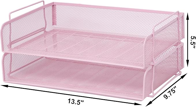 EASEPRES 2 Pack Stackable Desk Paper Tray, Metal Mesh Desktop Document Letter - Image 3