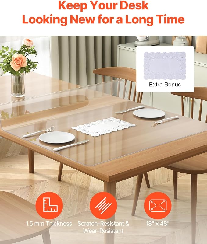 VEVOR Clear Table Cover Protector, 1.5 mm Thick Clear PVC Cover, Waterproof - Image 2