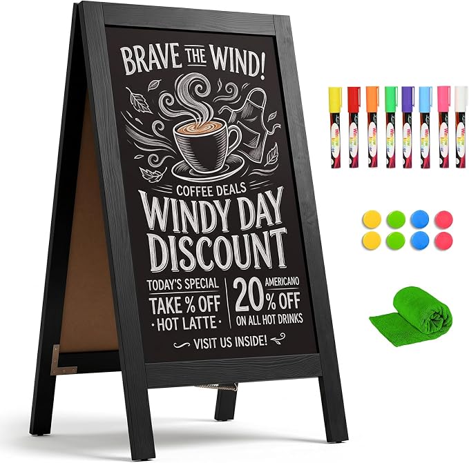 4 THOUGHT A-Frame Double-Sided Magnetic Chalkboard 40"x20", Solid Pine Wood by 4Thought