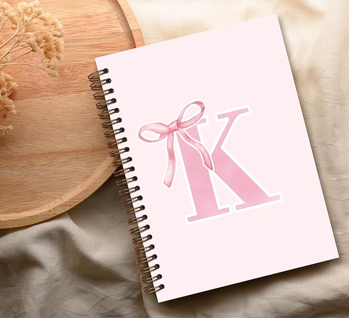 Coquette Trendy Preppy Pink Bow Spiral Notebook,Initial K Journal Personalized Teen Girl Gifts,Monogrammed Gifts for Women Teen Girl,College Ruled Hardcover Spiral Notebook 5.5 x 8.3