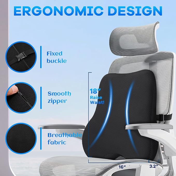 Gel Seat Cushion & Lumbar Support Pillow Set, Cooling Memory Foam - Image 3