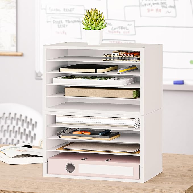 Ballucci 5 Tier Paper Organizer Letter Tray, Wood Desk File Organizer - Image 8