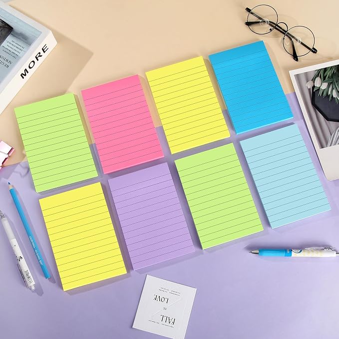 12 Pack Lined Sticky Notes 4x6 in Bright Colors Self-Stick Note Pads - Image 6