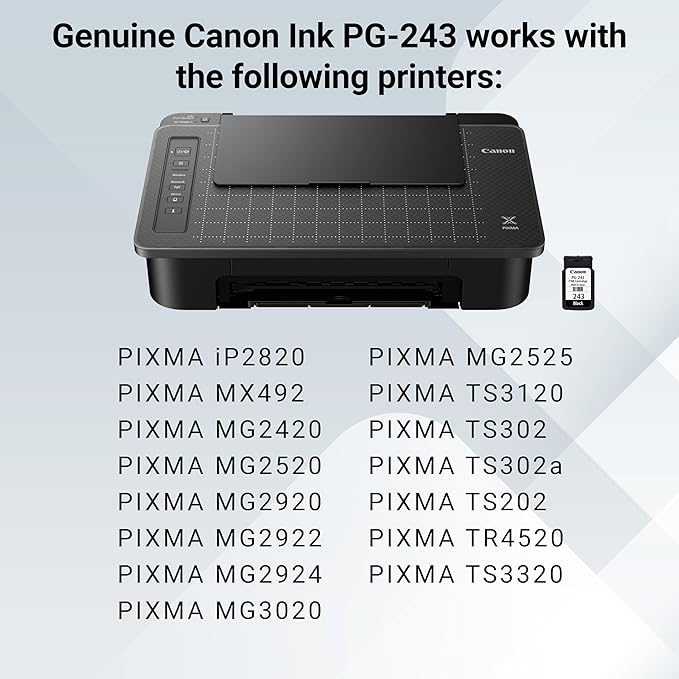 Canon PG-243 Genuine Black Ink Cartridge, Compatible with iP2820, MX492, MG2420/2520/2920/2922/2924/3020/2525, TS3120/302/302a/202/4520/3320-DeskLoop Office
