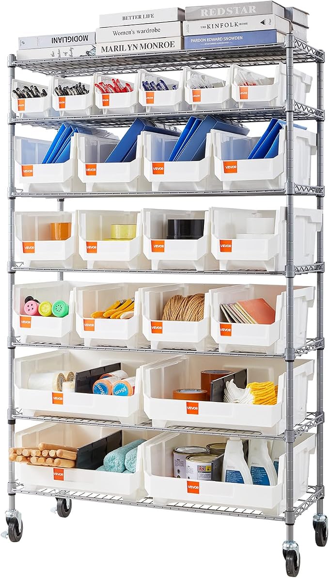 VEVOR 7-Tier Rolling Bin Storage Rack, 22 Organizer Bins, Bin Rack Storage - Image 9