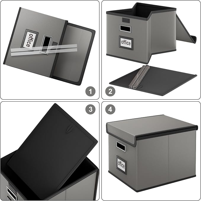 File Organizer Boxes with Lids, Collapsible Faux Leather Hanging File Folder - Image 7