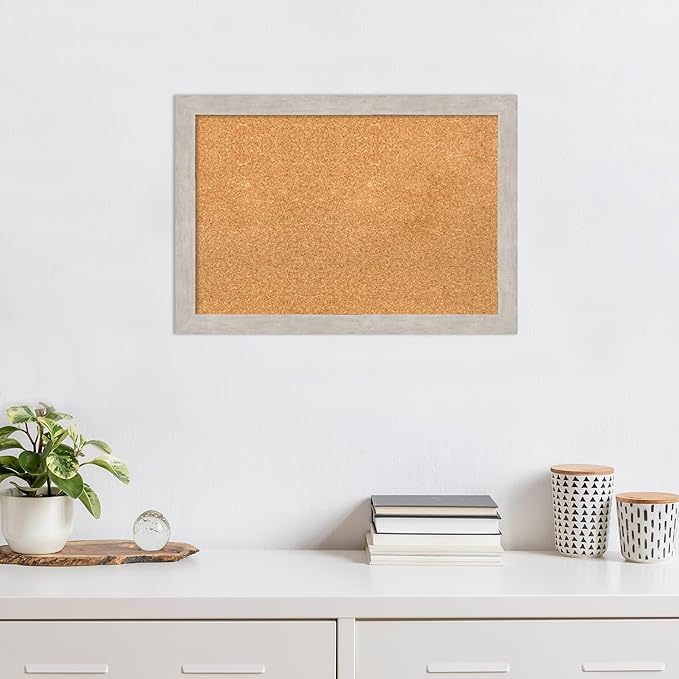 Amanti Art Natural Cork Board for Wall, 19x27 Vision Board with Silver Wood Frame, Medium Corkboard Office Decor for Home Organization, Casual Corkboard Pinboard to display items for home organization-DeskLoop Office