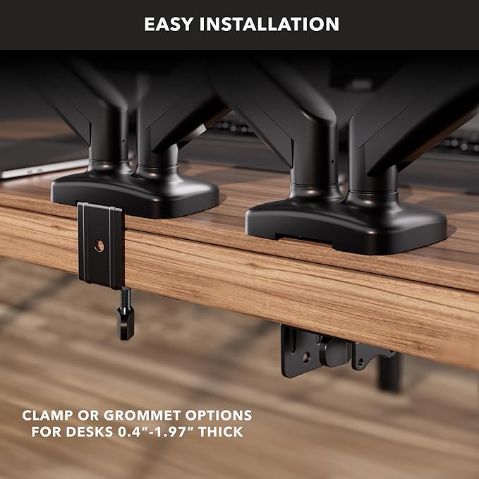 Mount-It! Dual Monitor Desk Mount – Full Motion Gas Spring Arms, Fits 13 to 32 Inch Screens, Holds 17.6 lbs per Arm, Dual Monitor Stand, VESA Mount, C-Clamp & Grommet Base-DeskLoop Office
