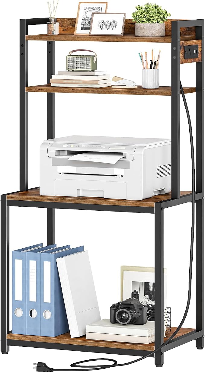 HOOBRO Printer Stand with Charging Station, 4-Tier Printer Table with Storage by HOOBRO