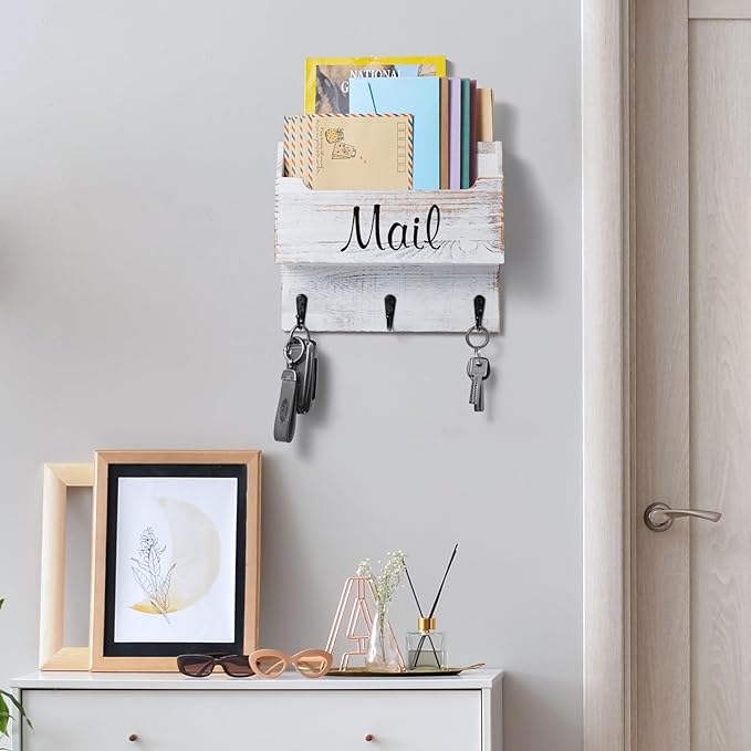 DRASTAR Mail Organizer Wall Mounted, Wooden Mail & Key Holder - Image 2