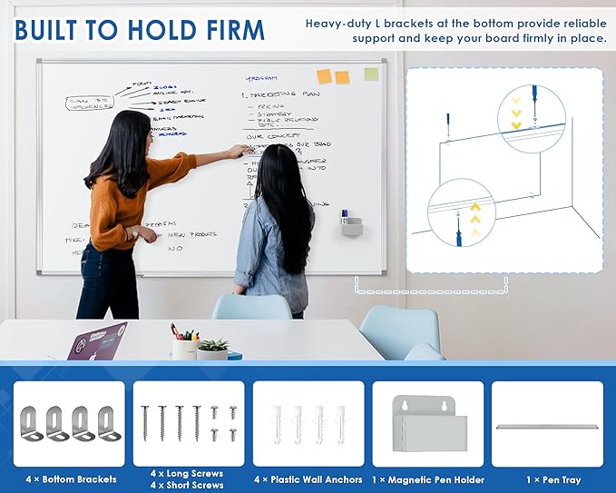 SWANCROWN Large Magnetic White Board, Dry Erase Board 72 x 40 Inches with Thick Aluminum Frame, Large Dry Erase Board for Wall Built-in Magnetic Pen Holder & Long Marker Tray for Conference Room-DeskLoop Office