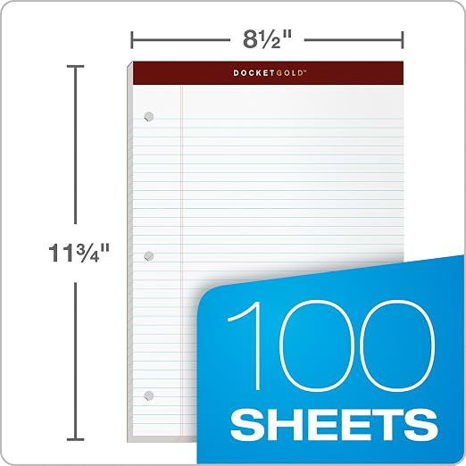 TOPS Docket Gold Writing Pads, 8-1/2" x 11-3/4", Narrow Rule, 3-Hole Punched - Image 3